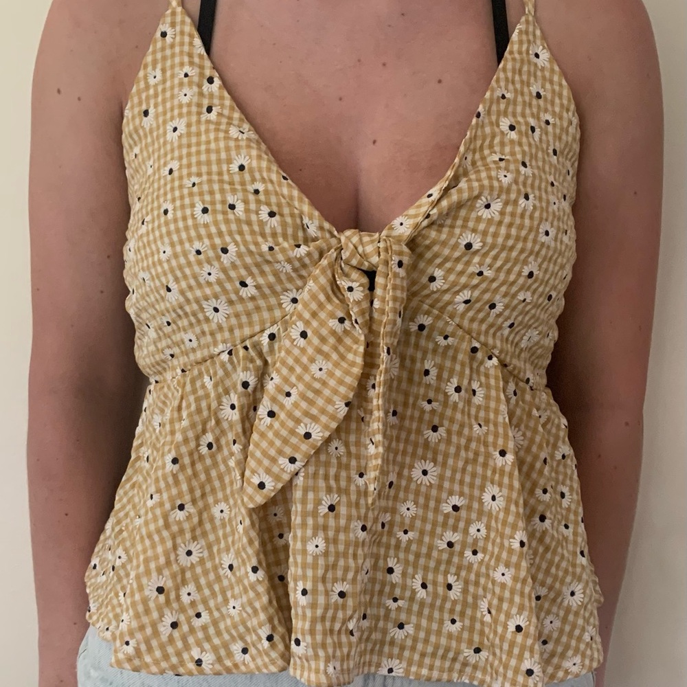 Shein Yellow with flower design flowy blouse